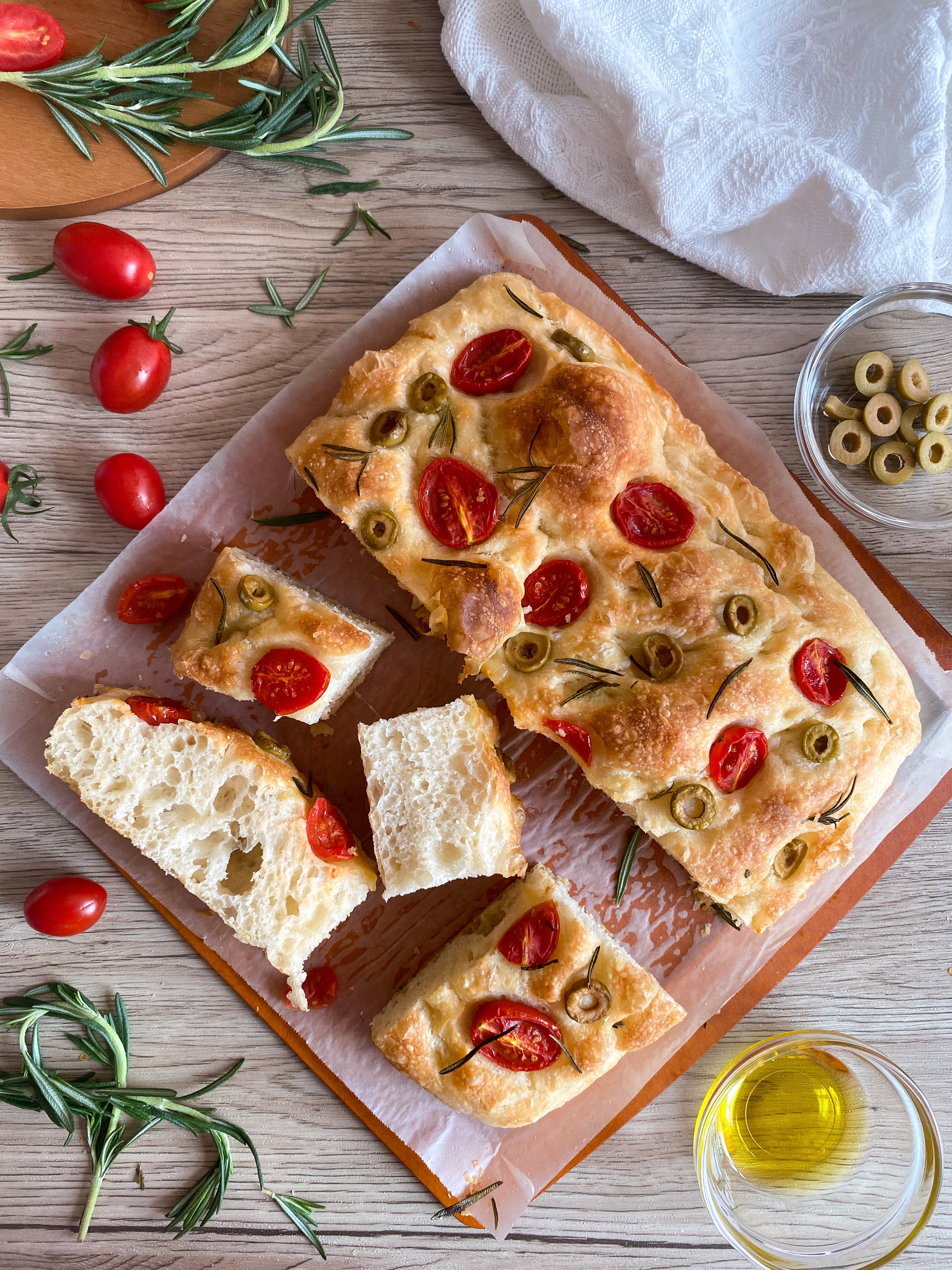 No-Knead Tomato and Olive Focaccia